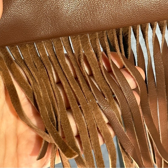 LUCKY BRAND BAILEY Western Boho Chic Brown Leather Fringe Purse Bag Clutch - Picture 6 of 13